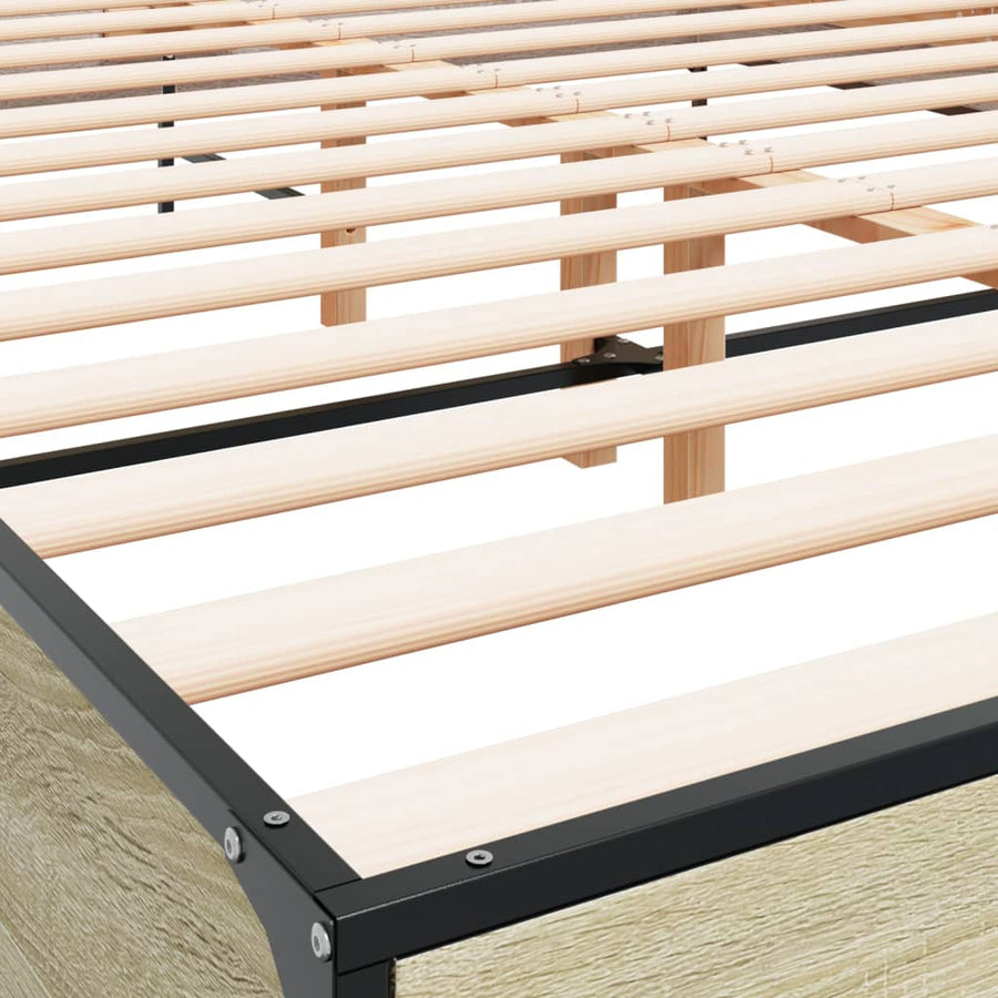 Bedframe bewerkt hout metaal sonoma eikenkleurig 160x200 cm
