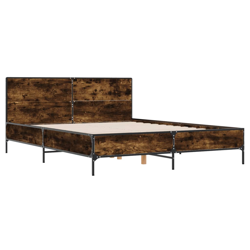 Bedframe bewerkt hout metaal gerookt eikenkleurig 160x200 cm
