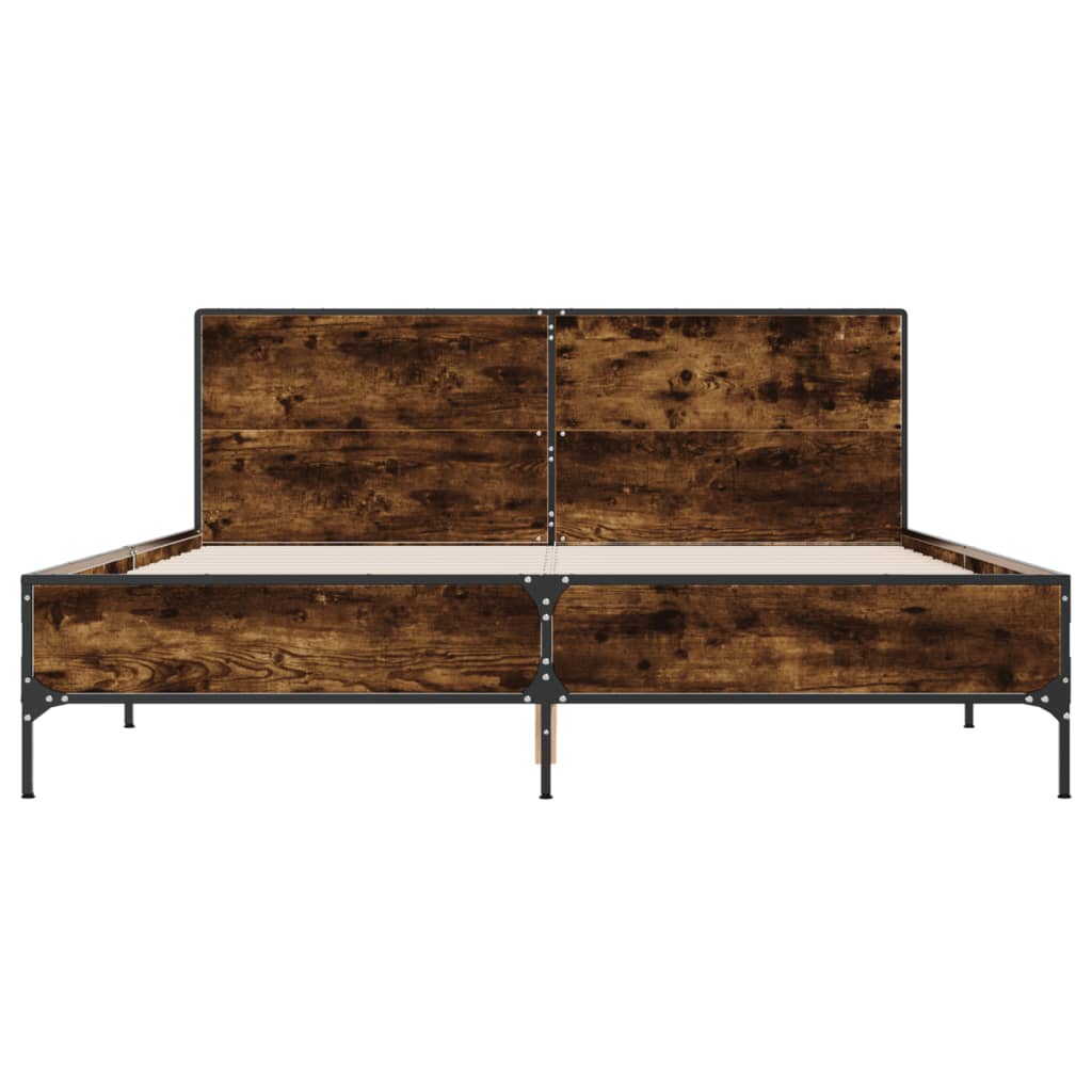 Bedframe bewerkt hout metaal gerookt eikenkleurig 160x200 cm