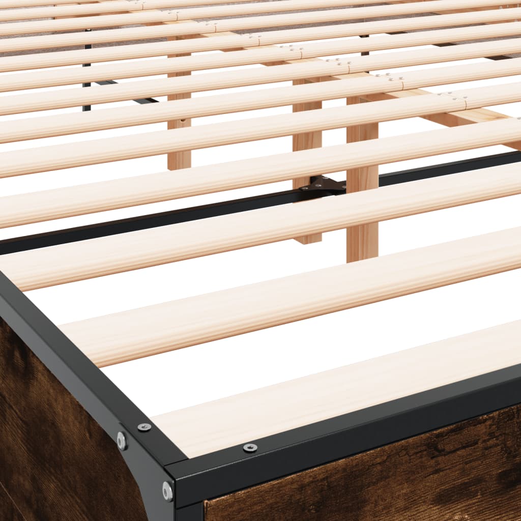 Bedframe bewerkt hout metaal gerookt eikenkleurig 160x200 cm