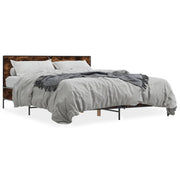 Bedframe 160x200 cm bewerkt hout metaal gerookt eiken