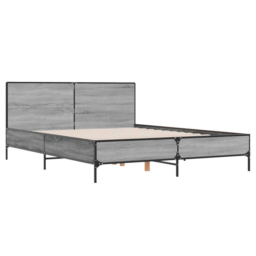 Bedframe bewerkt hout metaal grijs sonoma eiken 160x200 cm