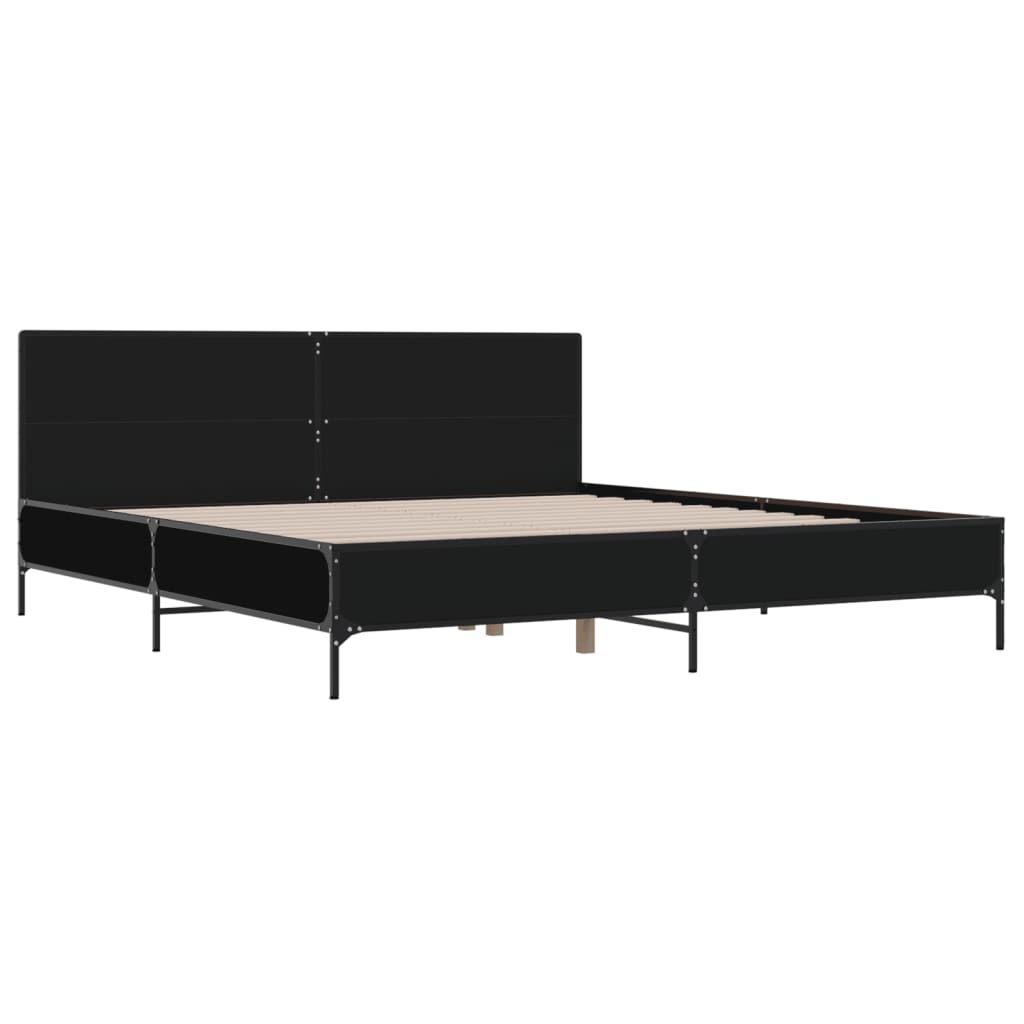 Bedframe bewerkt hout metaal zwart 180x200 cm