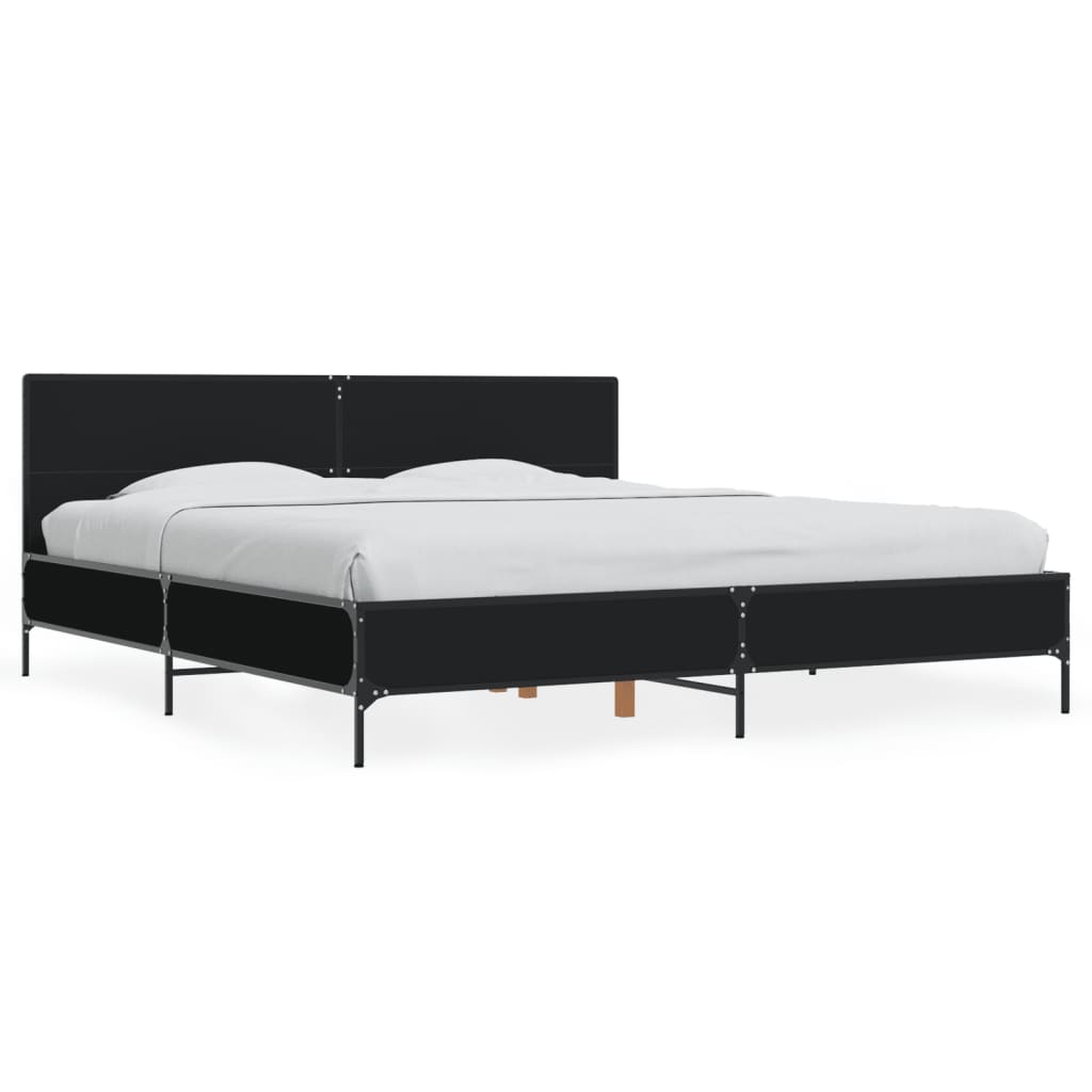 Bedframe bewerkt hout metaal zwart 180x200 cm