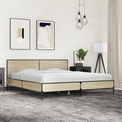 Bedframe bewerkt hout metaal sonoma eikenkleurig 180x200 cm