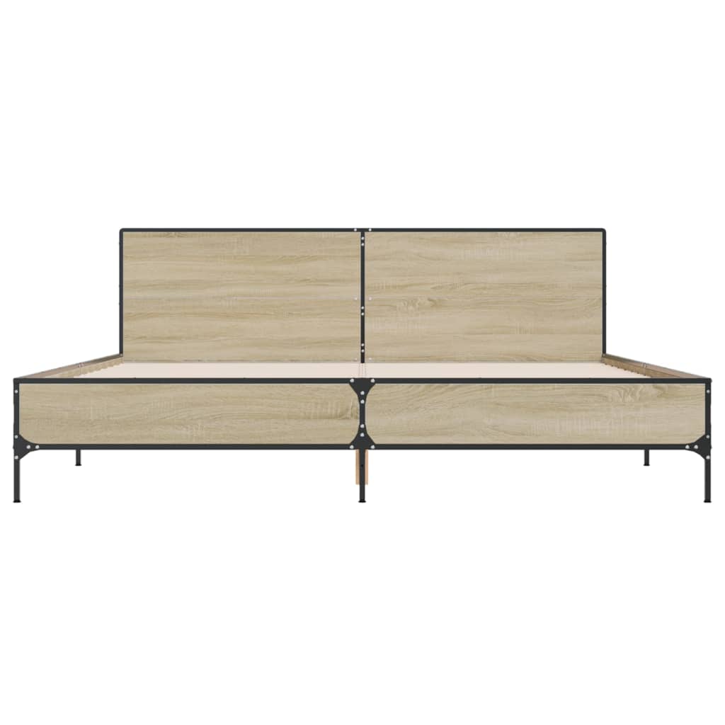 Bedframe bewerkt hout metaal sonoma eikenkleurig 180x200 cm
