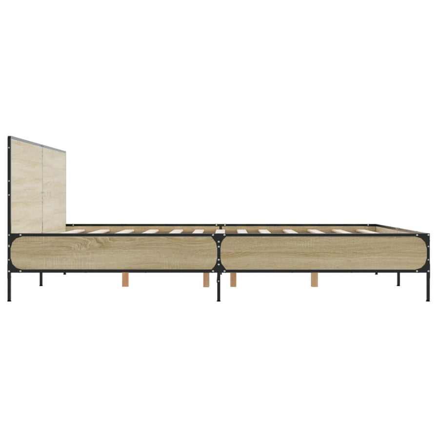 Bedframe bewerkt hout metaal sonoma eikenkleurig 180x200 cm