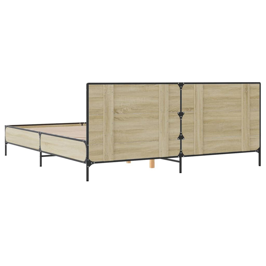 Bedframe bewerkt hout metaal sonoma eikenkleurig 180x200 cm