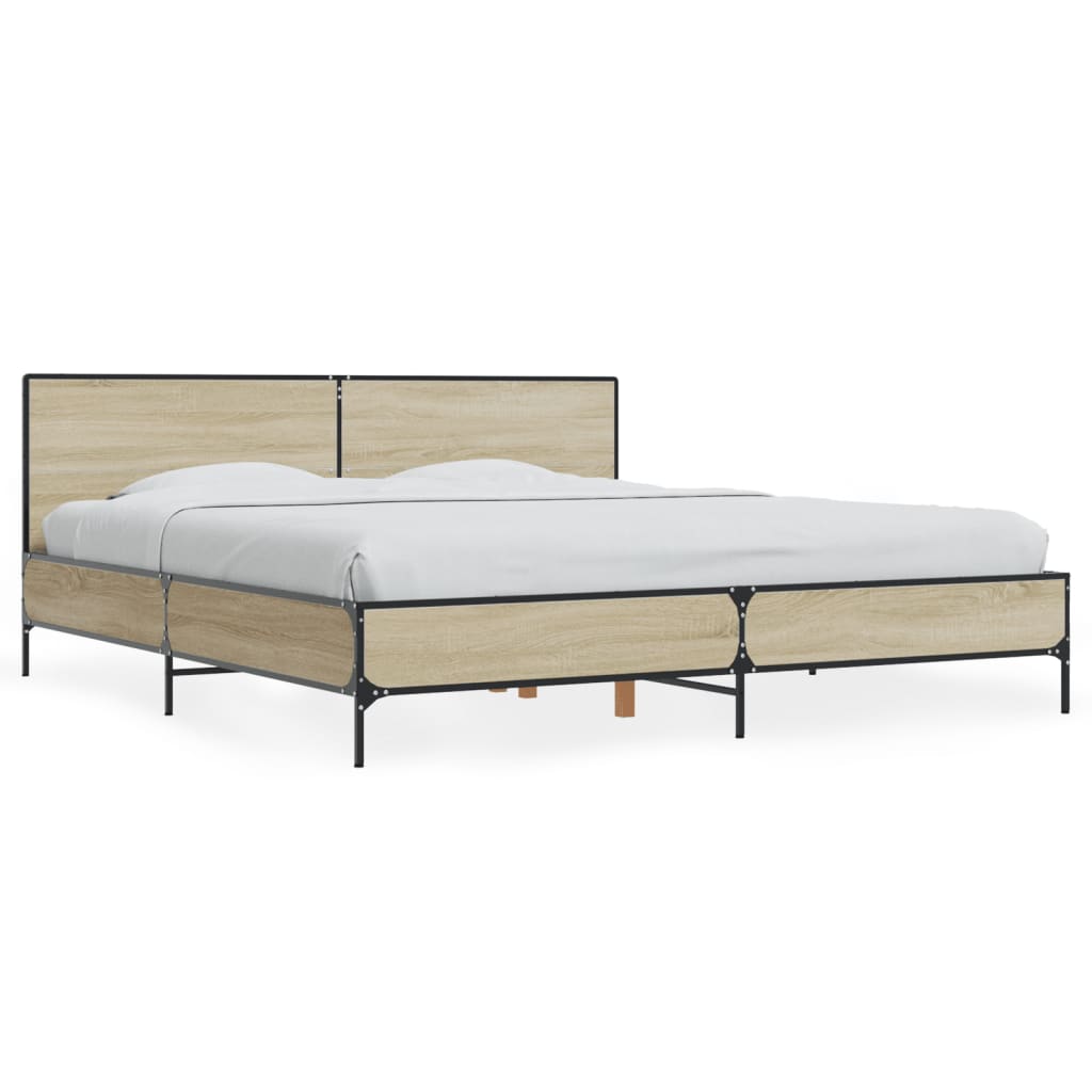 Bedframe bewerkt hout metaal sonoma eikenkleurig 180x200 cm