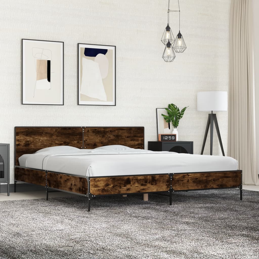 Bedframe bewerkt hout metaal gerookt eikenkleurig 180x200 cm