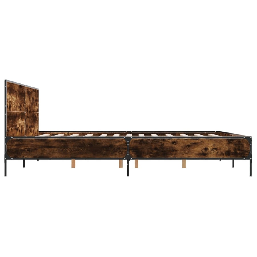 Bedframe bewerkt hout metaal gerookt eikenkleurig 180x200 cm
