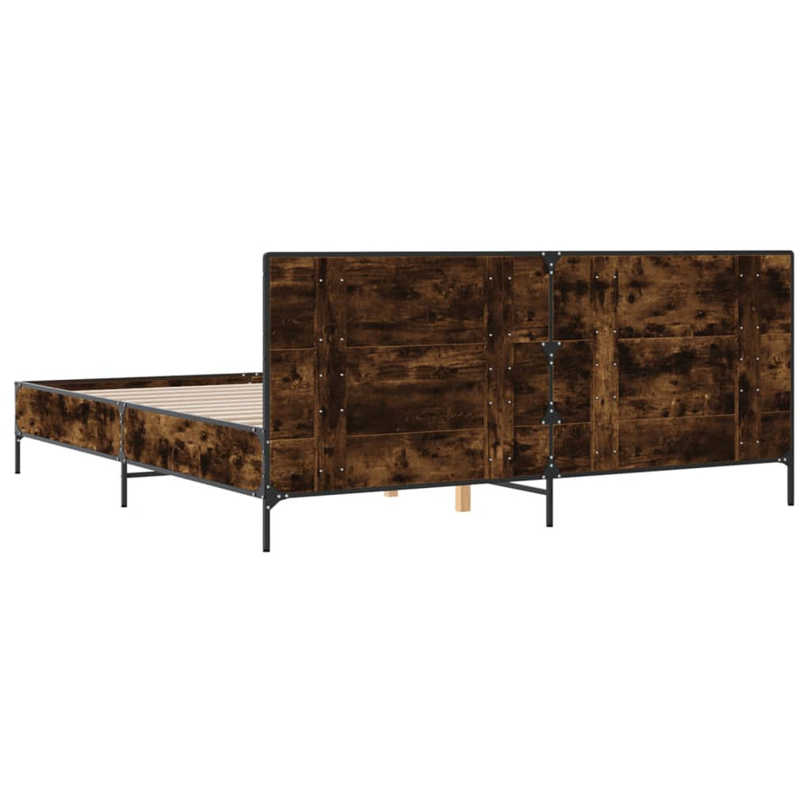 Bedframe bewerkt hout metaal gerookt eikenkleurig 180x200 cm