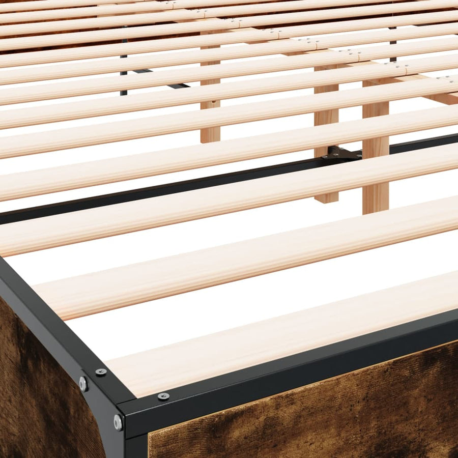 Bedframe bewerkt hout metaal gerookt eikenkleurig 180x200 cm
