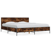 Carved wood and metal bed frame smoked oak effect 180x200 cm