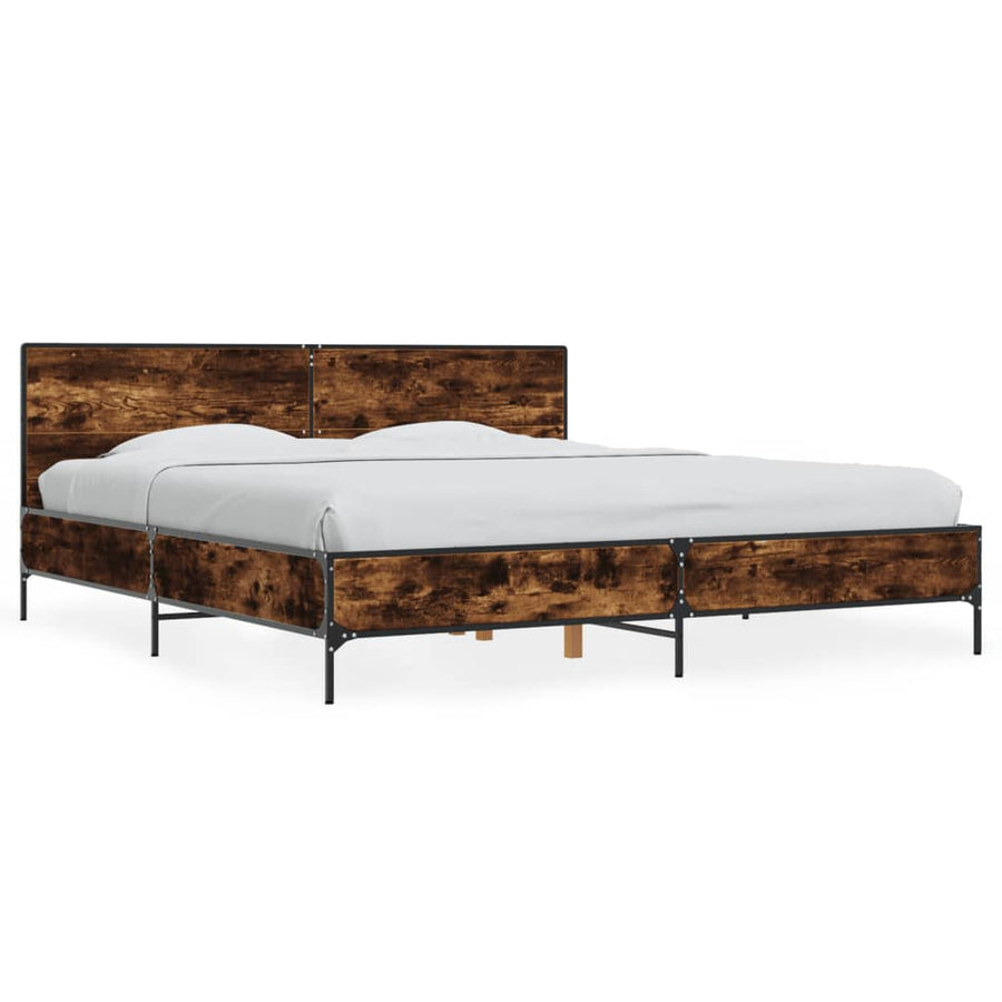 Bedframe bewerkt hout metaal gerookt eikenkleurig 180x200 cm
