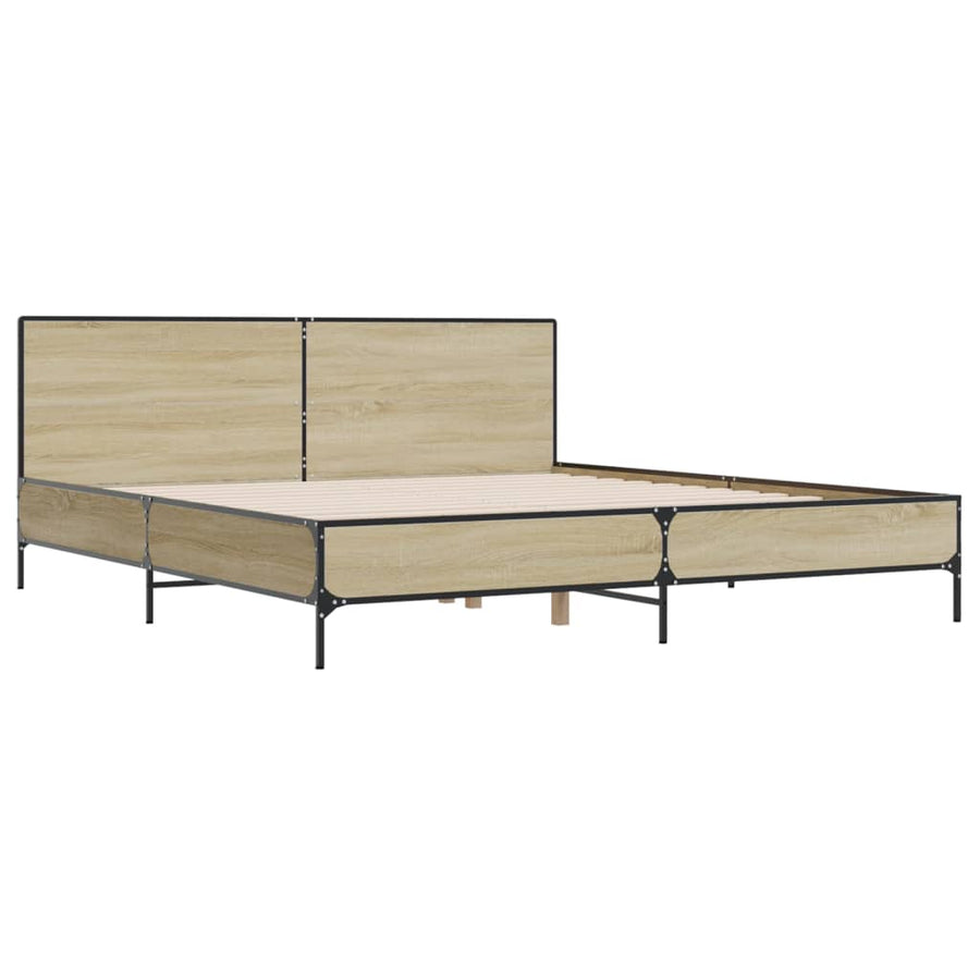 Bedframe bewerkt hout metaal sonoma eikenkleurig 200x200 cm