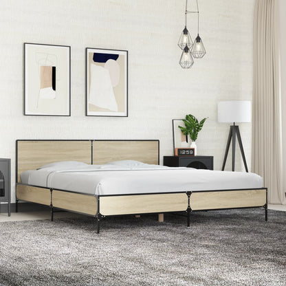 Bedframe bewerkt hout metaal sonoma eikenkleurig 200x200 cm