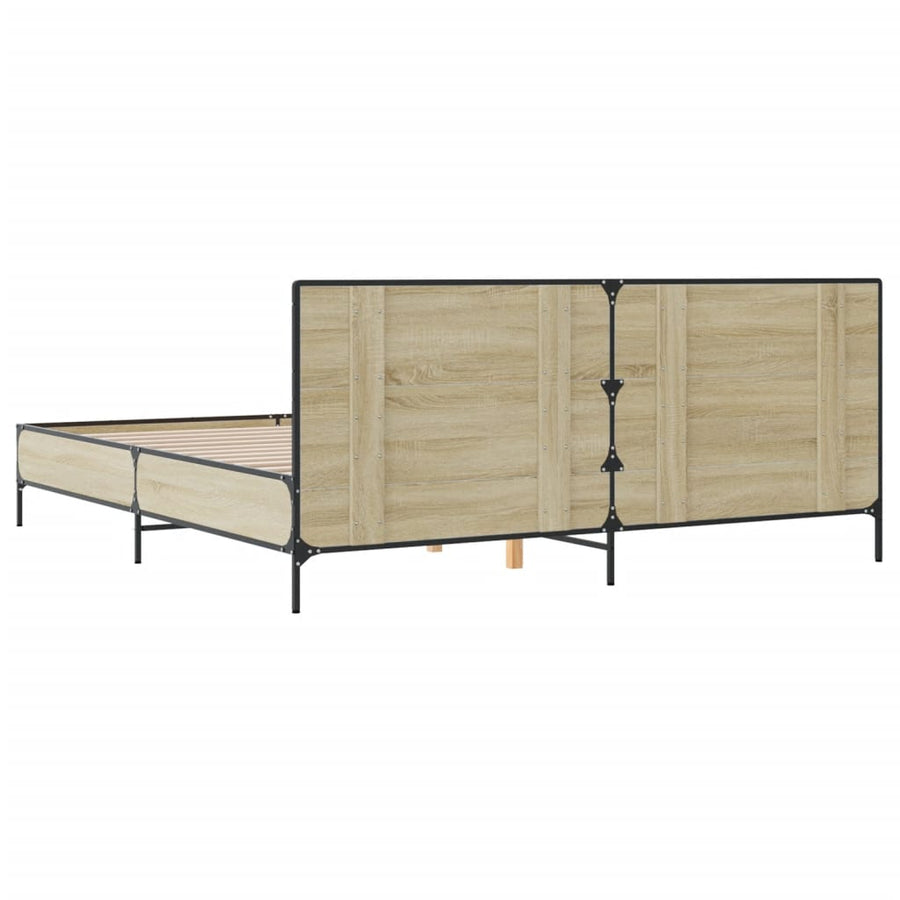 Bedframe bewerkt hout metaal sonoma eikenkleurig 200x200 cm