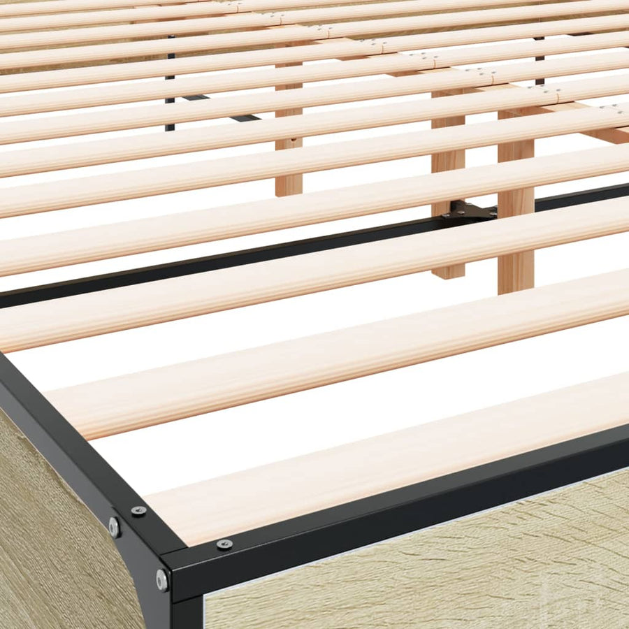 Bedframe bewerkt hout metaal sonoma eikenkleurig 200x200 cm