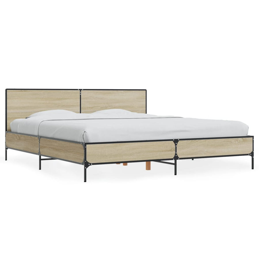 Bedframe bewerkt hout metaal sonoma eikenkleurig 200x200 cm
