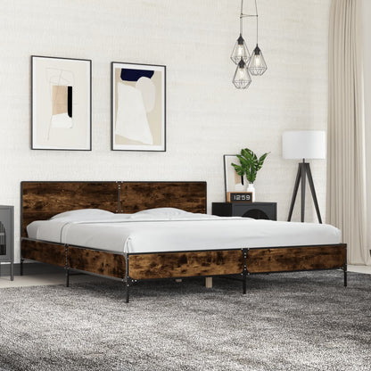 Bedframe bewerkt hout metaal gerookt eikenkleurig 200x200 cm