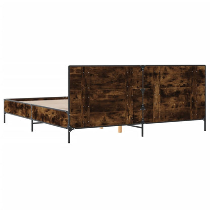 Bedframe bewerkt hout metaal gerookt eikenkleurig 200x200 cm