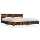 Bed frame carved wood metal smoked oak finish 200x200 cm