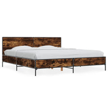 Bedframe bewerkt hout metaal gerookt eikenkleurig 200x200 cm