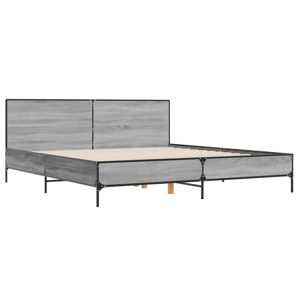 Bedframe bewerkt hout metaal grijs sonoma eiken 200x200 cm