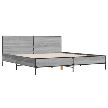 Bedframe bewerkt hout metaal grijs sonoma eiken 200x200 cm