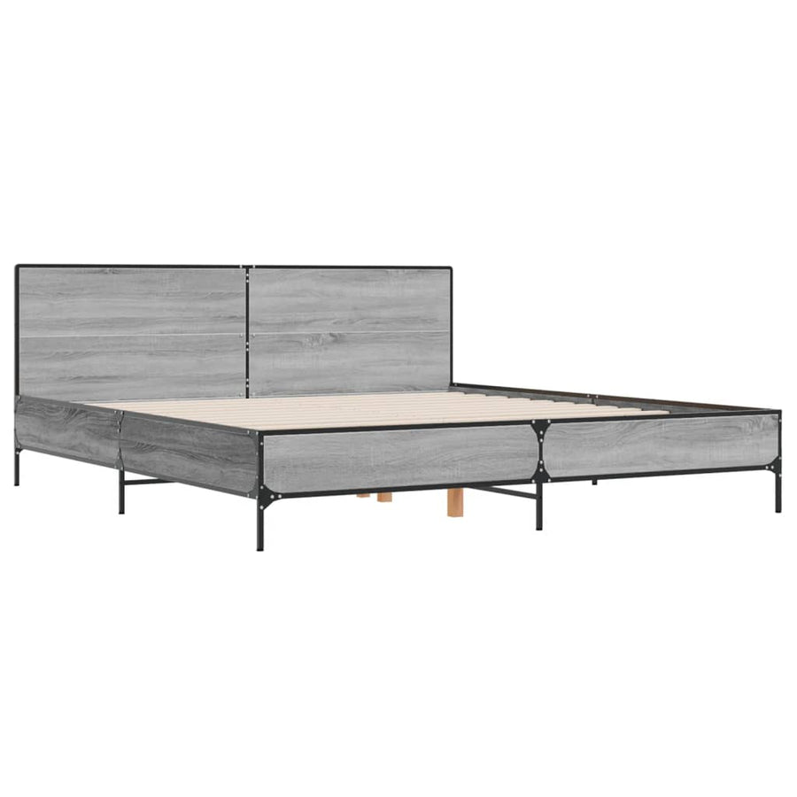 Bedframe bewerkt hout metaal grijs sonoma eiken 200x200 cm