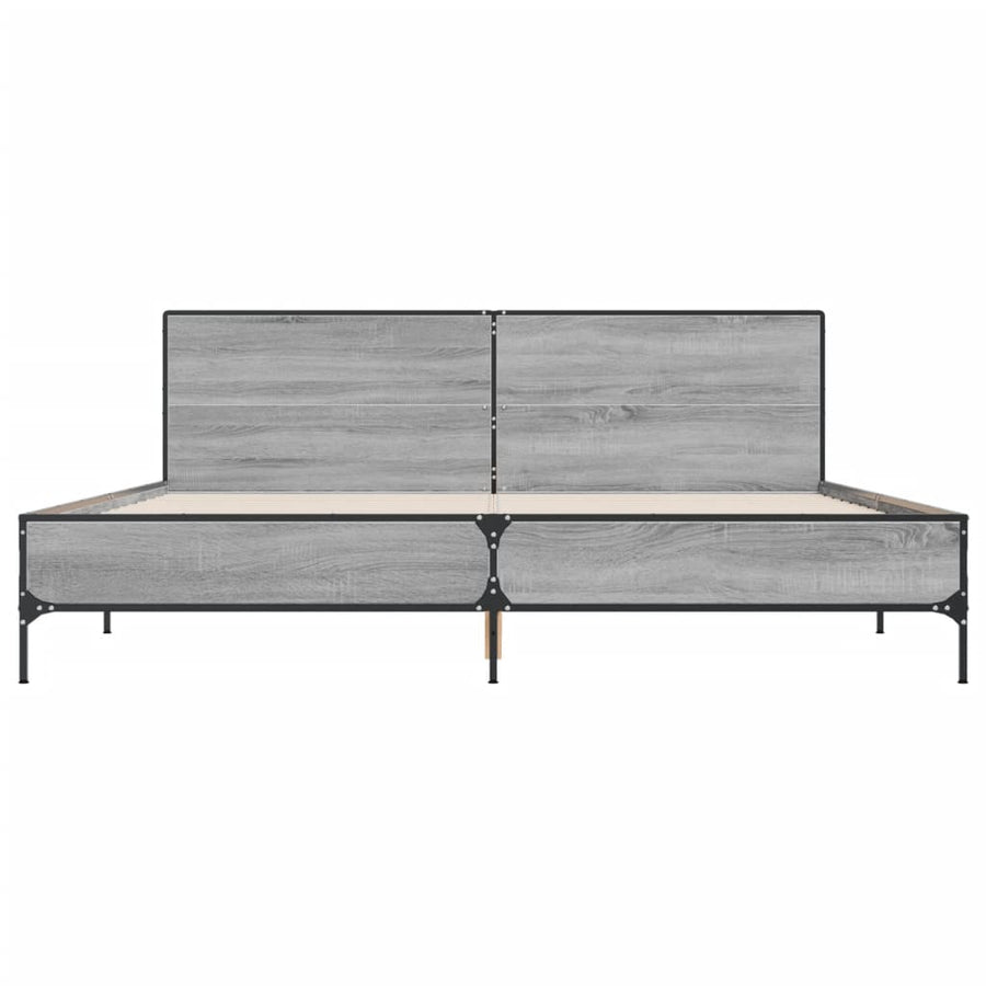 Bedframe bewerkt hout metaal grijs sonoma eiken 200x200 cm