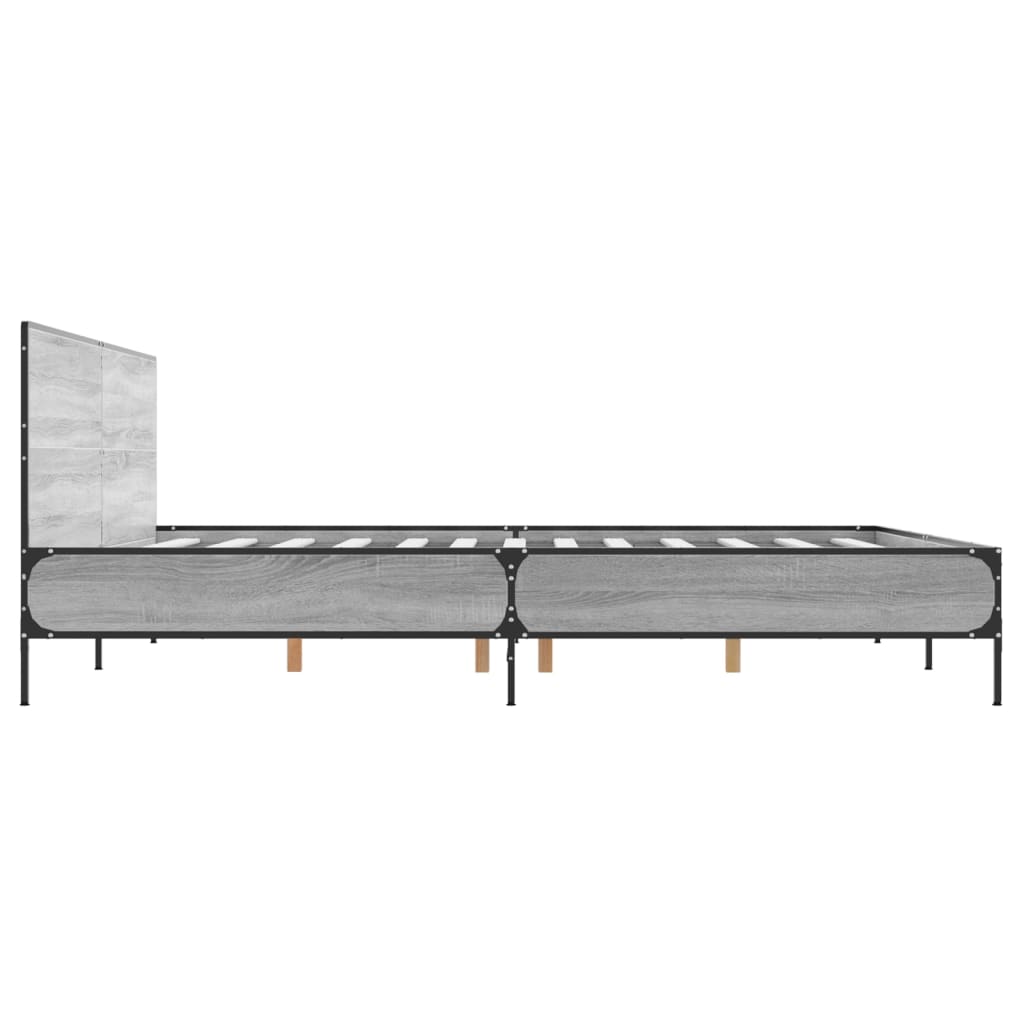 Bedframe bewerkt hout metaal grijs sonoma eiken 200x200 cm
