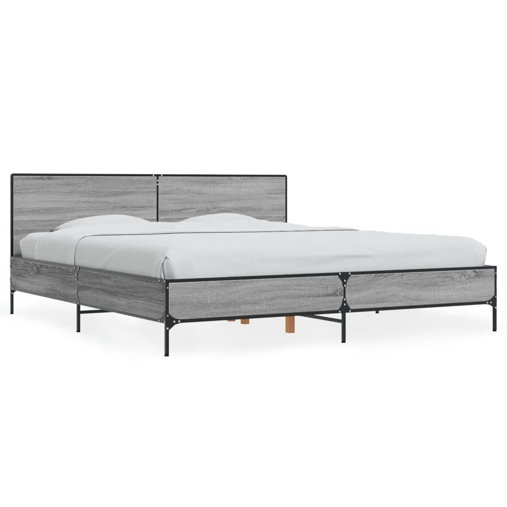 Bedframe bewerkt hout metaal grijs sonoma eiken 200x200 cm