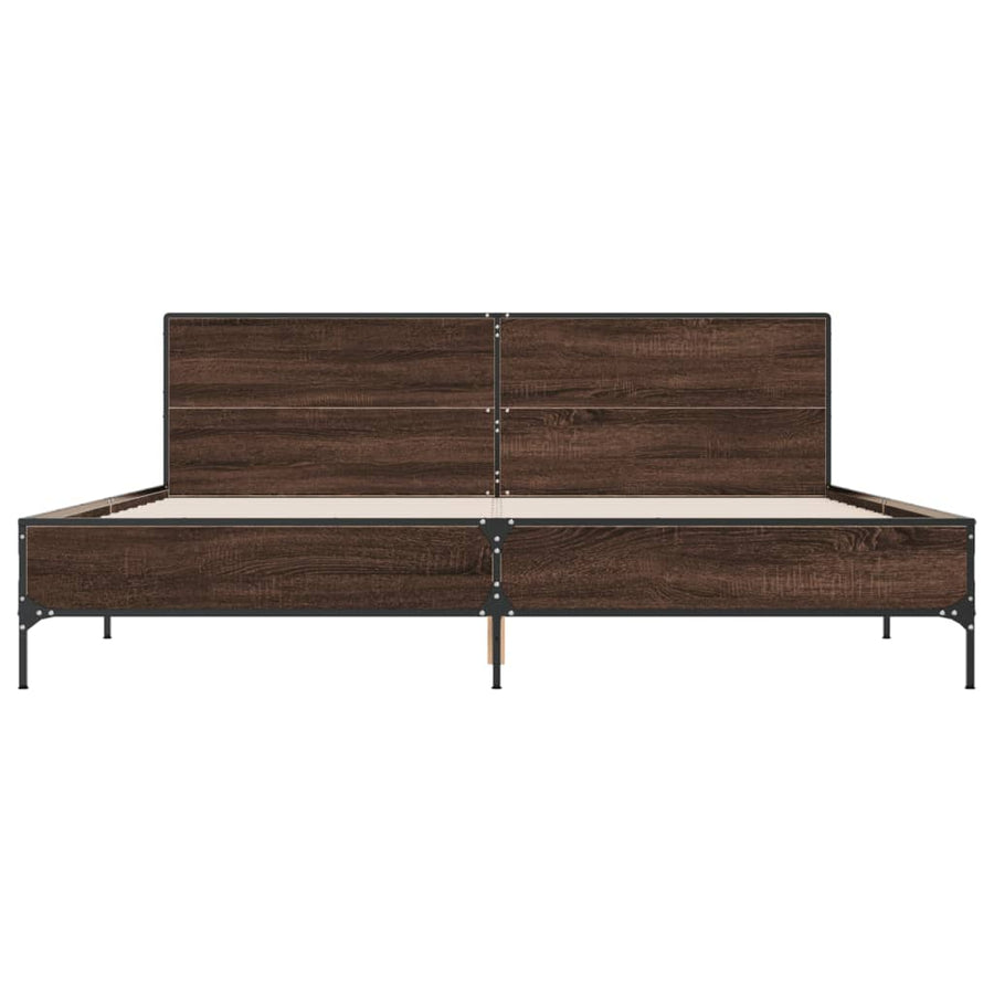 Bedframe bewerkt hout metaal bruin eikenkleur 200x200 cm