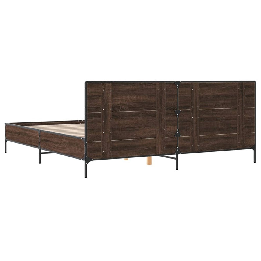 Bedframe bewerkt hout metaal bruin eikenkleur 200x200 cm