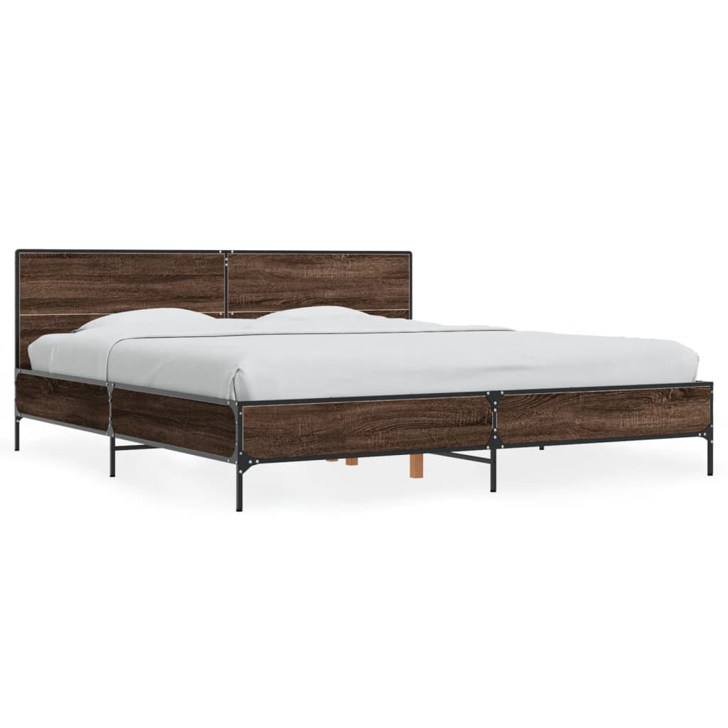 Bedframe bewerkt hout metaal bruin eikenkleur 200x200 cm