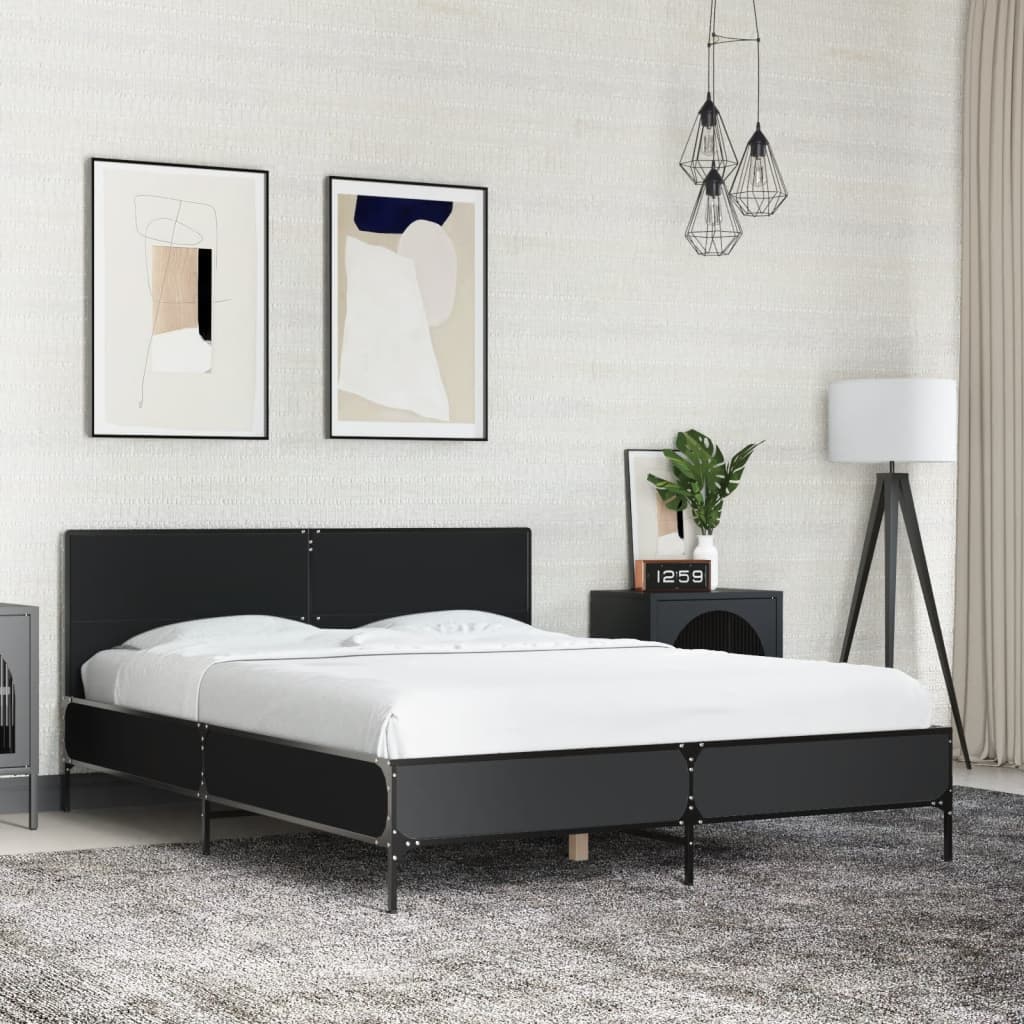 Bedframe bewerkt hout metaal zwart 120x190 cm