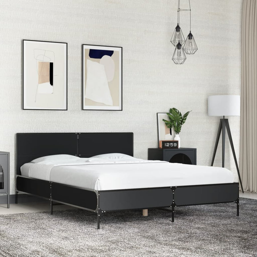 Bedframe bewerkt hout metaal zwart 120x190 cm