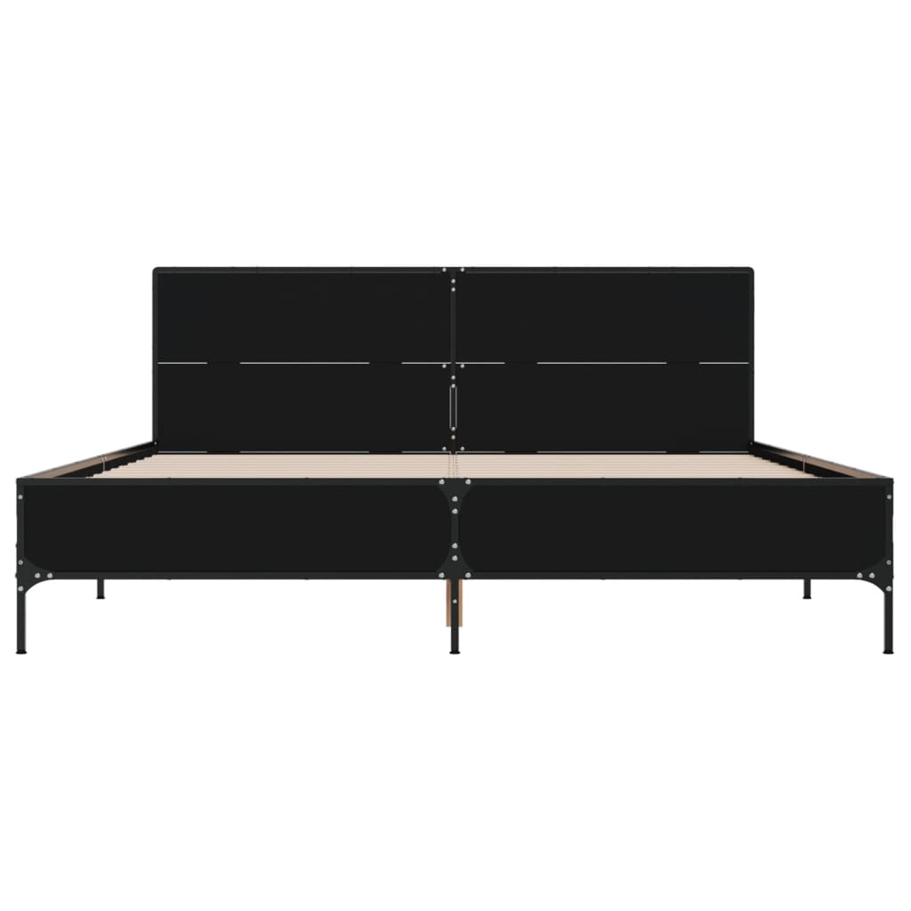 Bedframe bewerkt hout metaal zwart 120x190 cm
