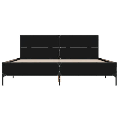 Bedframe bewerkt hout metaal zwart 120x190 cm