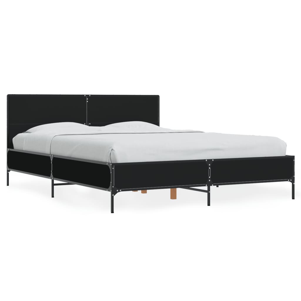 Bedframe bewerkt hout metaal zwart 120x190 cm
