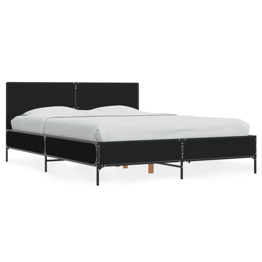Bedframe bewerkt hout metaal zwart 120x190 cm