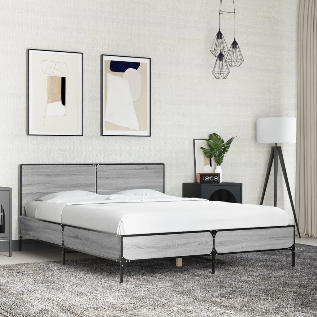 Bedframe bewerkt hout metaal grijs sonoma eiken 120x190 cm
