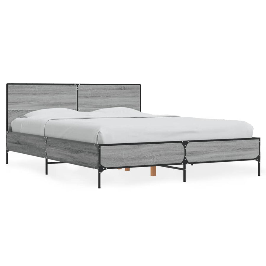 Bedframe bewerkt hout metaal grijs sonoma eiken 120x190 cm