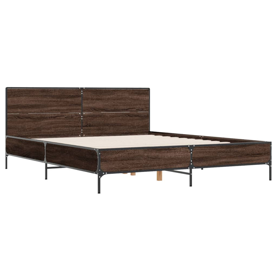 Bedframe bewerkt hout metaal bruin eikenkleur 120x190 cm