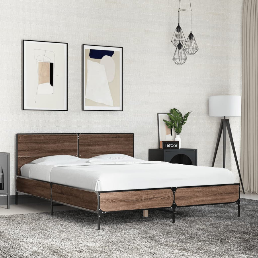 Bedframe bewerkt hout metaal bruin eikenkleur 120x190 cm