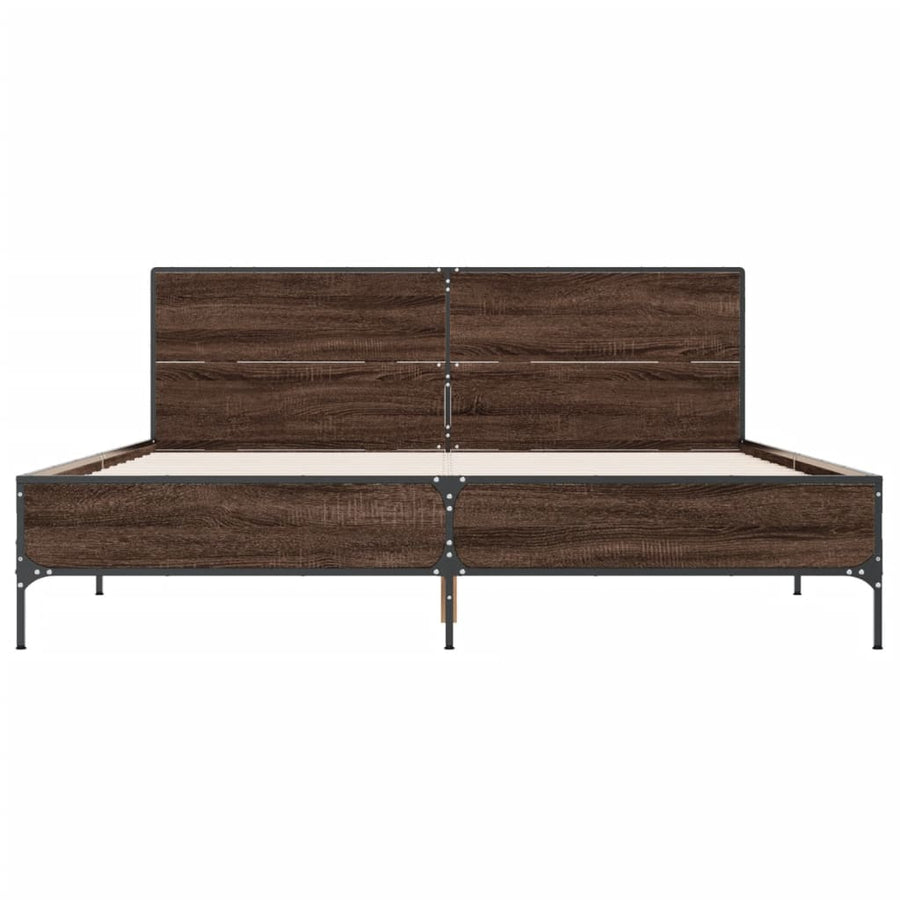 Bedframe bewerkt hout metaal bruin eikenkleur 120x190 cm