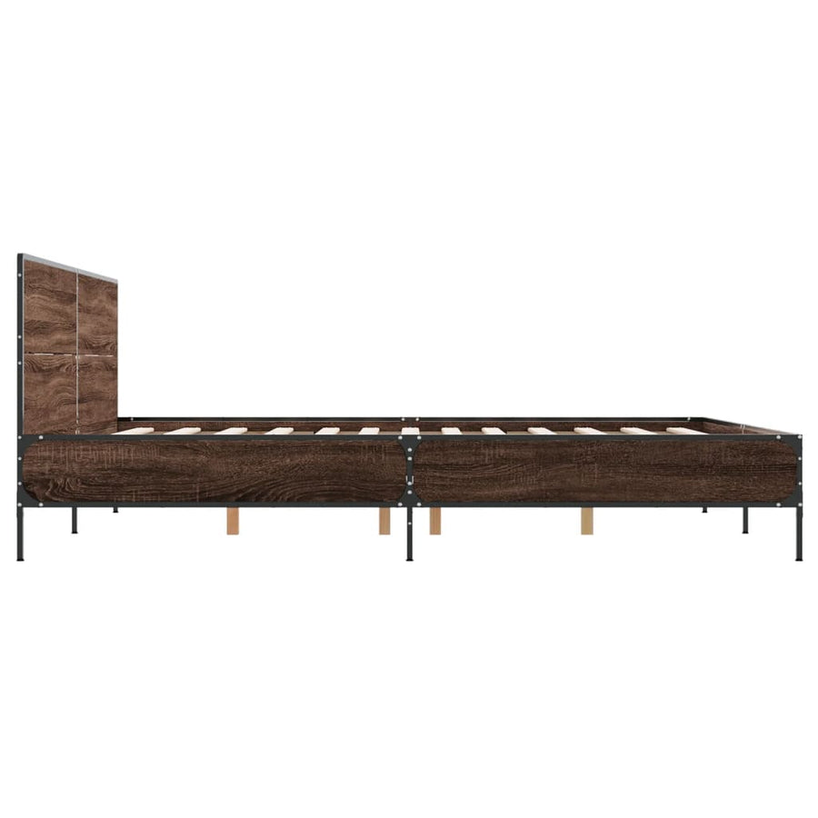 Bedframe bewerkt hout metaal bruin eikenkleur 120x190 cm