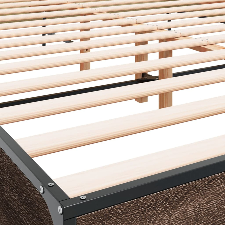 Bedframe bewerkt hout metaal bruin eikenkleur 120x190 cm